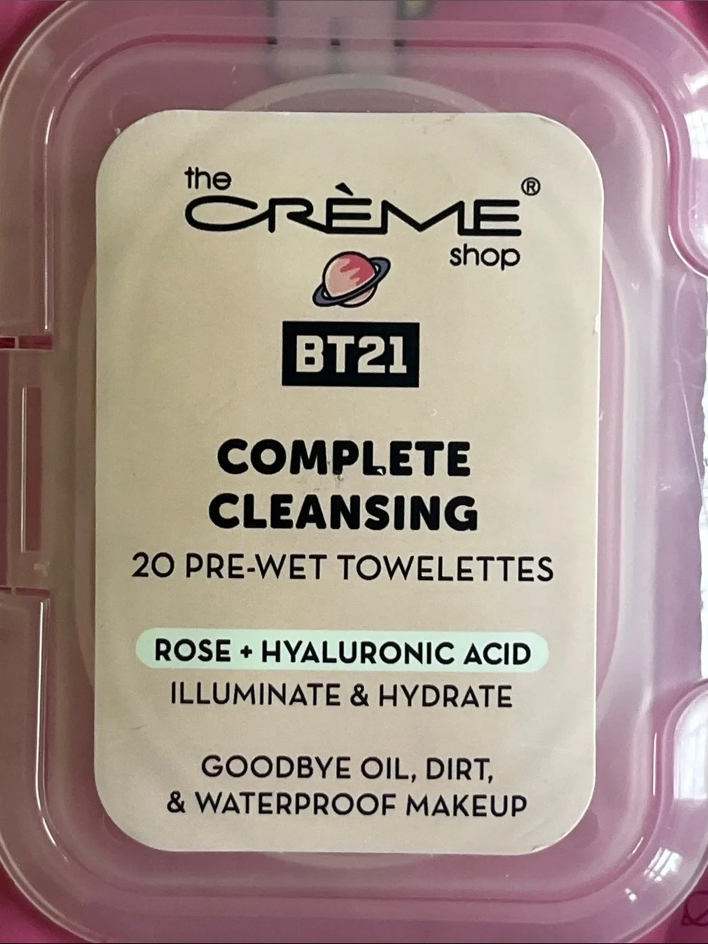 The Creme Shop BT21 Cleansing Pre-Wet Towelettes -Rose +Hyaluronic Acid